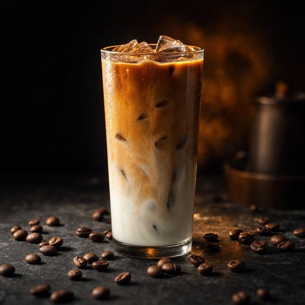 Post gerado: copo de cold brew com leite sobre bancada escura